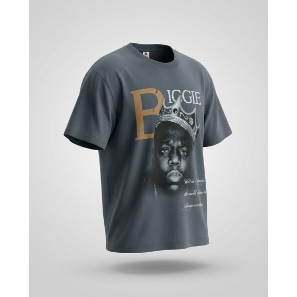 Flava Teamโ Biggie Smalls Notorious BIG Graphic T-Shirt Gray Mens Medium Crown
